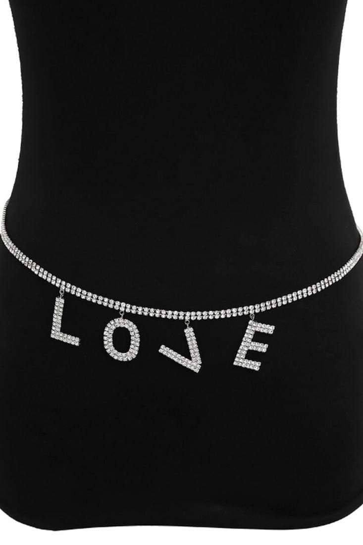 Silver Rhinestone Accent Love Belt - AMIClubwear