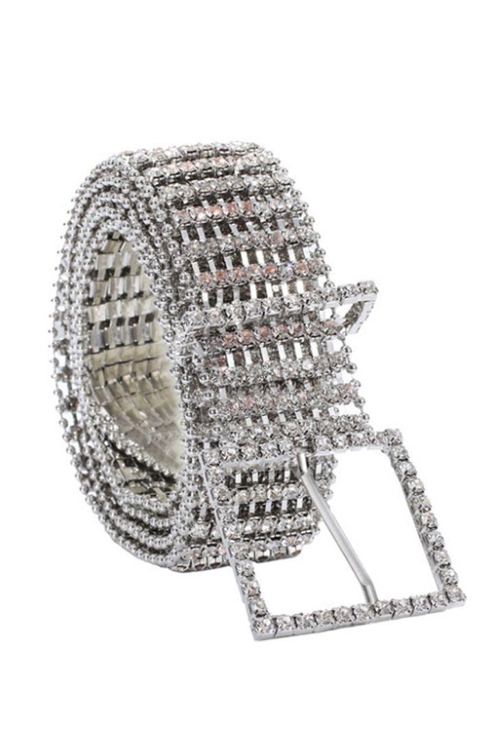 Silver Rhinestone Buckle Belt - AMIClubwear