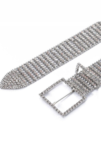 Silver Rhinestone Buckle Belt - AMIClubwear