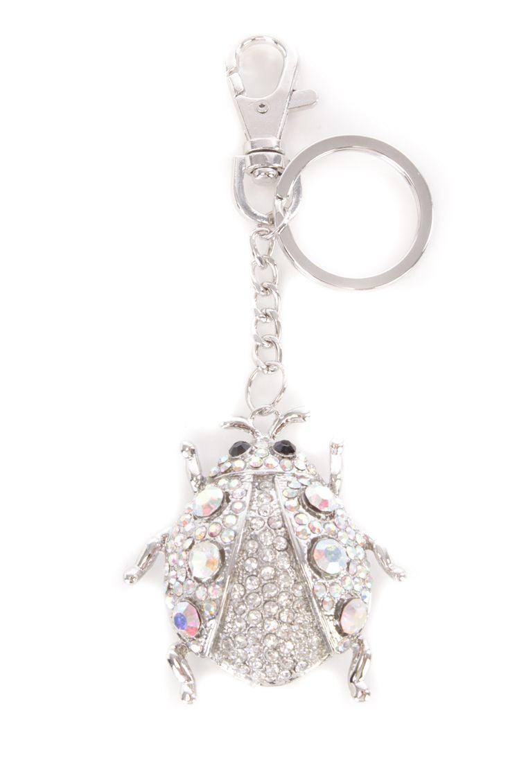 Silver Rhinestone Bug Pendant High Polish Key Chain - AMIClubwear