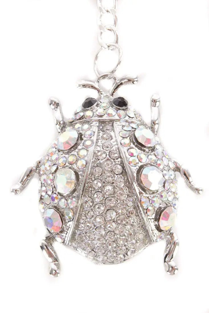 Silver Rhinestone Bug Pendant High Polish Key Chain