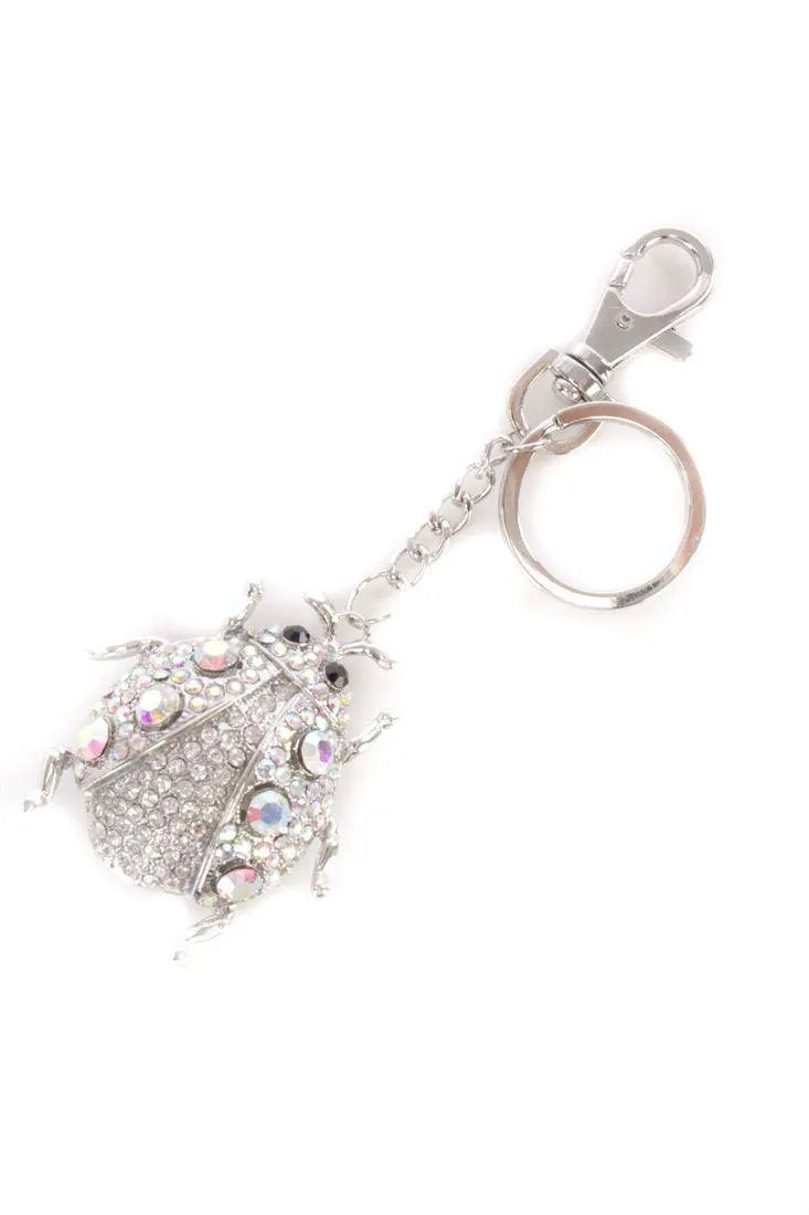 Silver Rhinestone Bug Pendant High Polish Key Chain