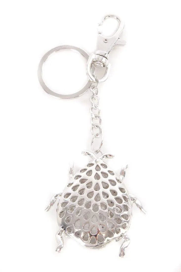 Silver Rhinestone Bug Pendant High Polish Key Chain