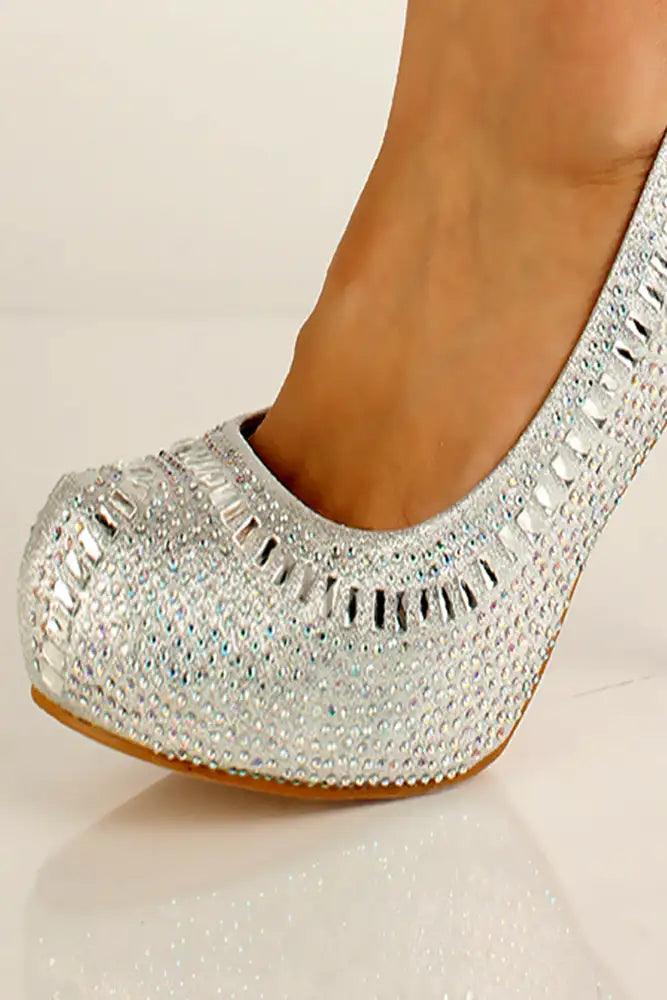 Silver Rhinestone High Heel Pumps - AMIClubwear