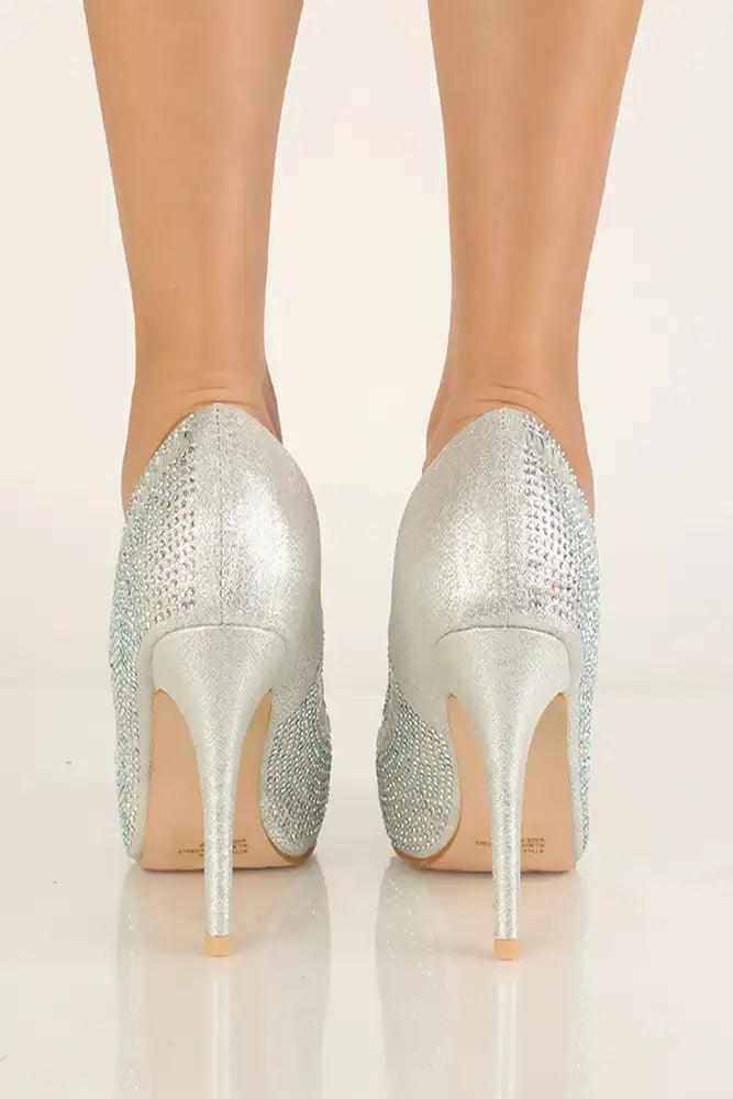 Silver Rhinestone High Heel Pumps - AMIClubwear