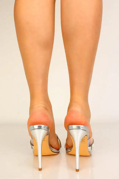 Silver Rhinestone Peep Toe High Heels - AMIClubwear