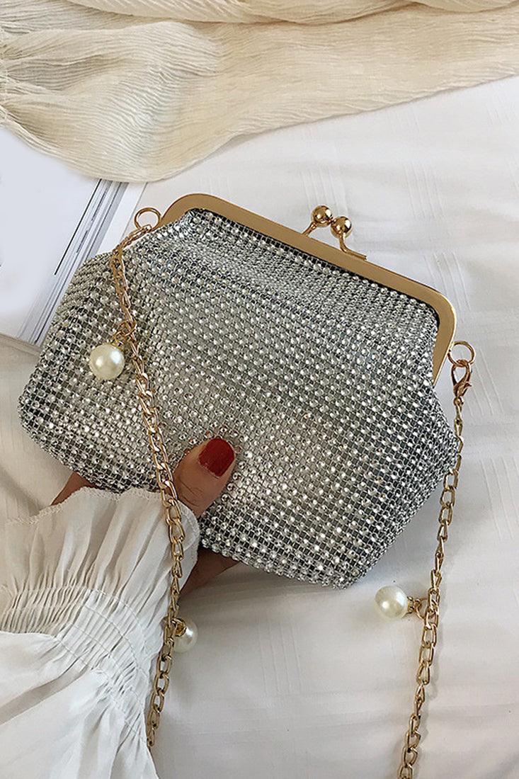 Silver Rhinestones Chain Strap Purse - AMIClubwear