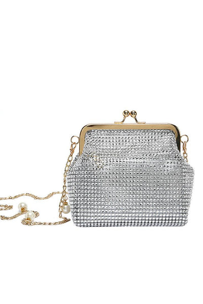 Silver Rhinestones Chain Strap Purse - AMIClubwear