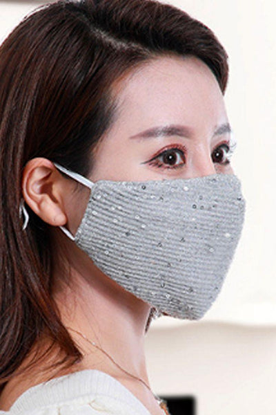 Silver Sequins Washable 1 Piece Face Mask - AMIClubwear