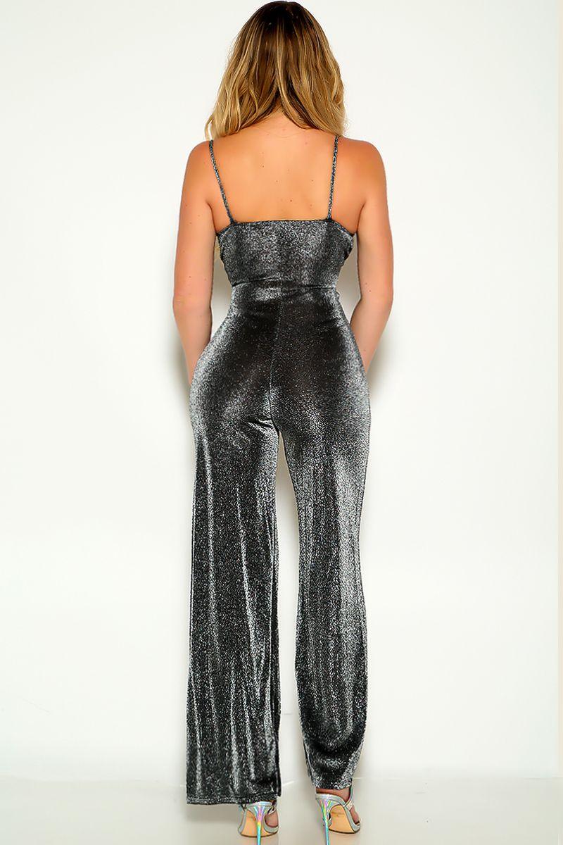 Silver Sleeveless Front Knot Flared Jumpsuit - AMIClubwear