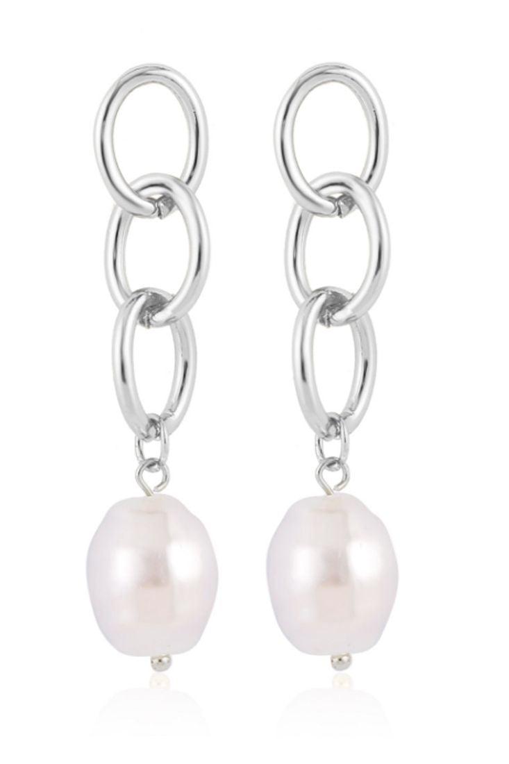 Silver White Faux Pearl Dangling Earrings - AMIClubwear