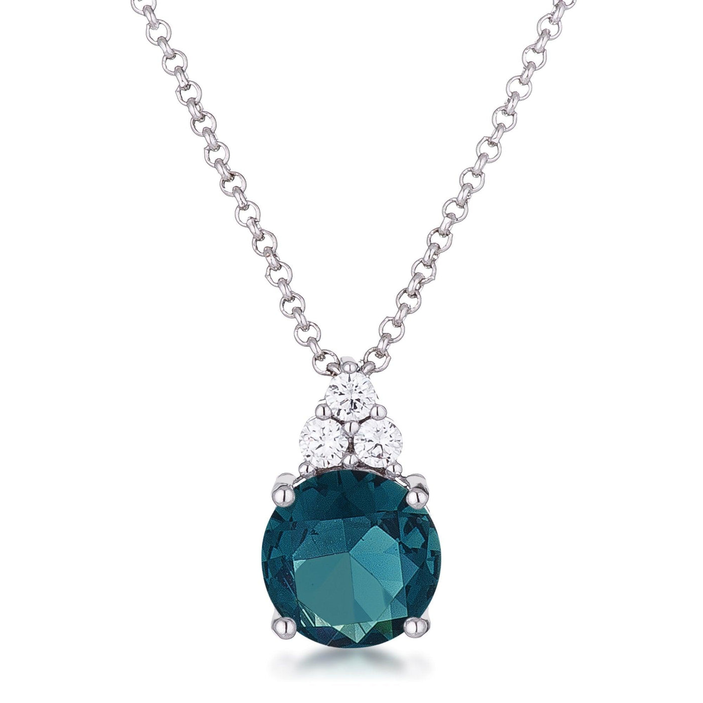 Simple Rhodium Plated 9mm Blue Green CZ Pendant - AMIClubwear