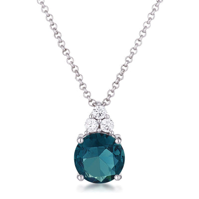 Simple Rhodium Plated 9mm Blue Green CZ Pendant - AMIClubwear