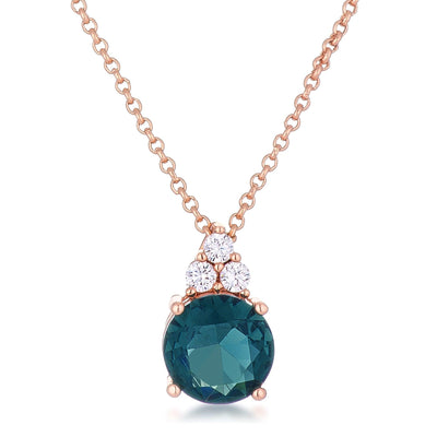Simple Rose Gold Plated 9mm Blue Green CZ Pendant - AMIClubwear