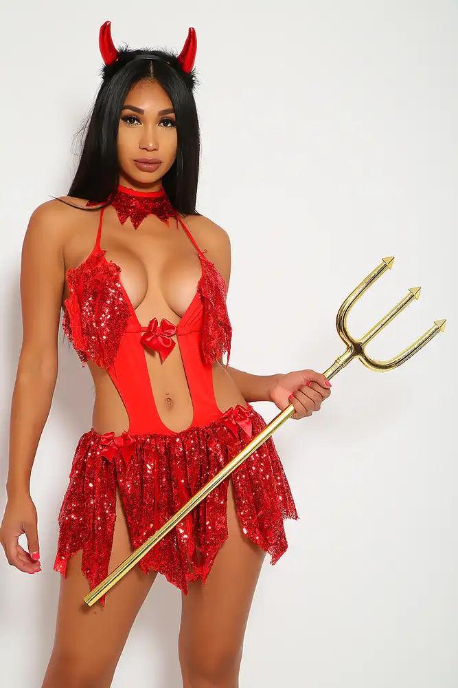 Sinful Red Sequin Devil 2pc Sexy Costume - AMIClubwear