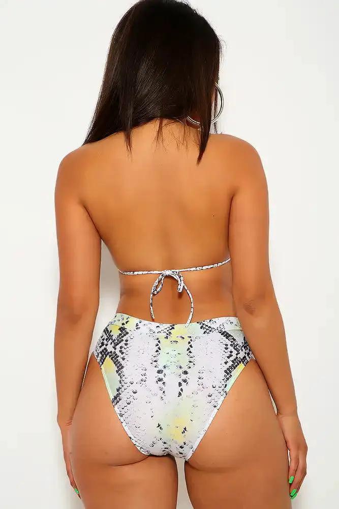 Snake Lime Print High Waist Two Piece Swimsuit
