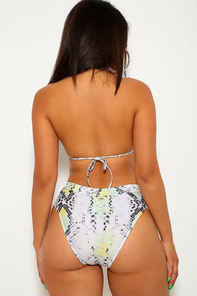 Snake Lime Print High Waist Two Piece Swimsuit - AMIClubwear