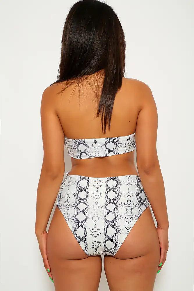 Snake Lime Print Lace Up Two Piece Swimsuit - AMIClubwear