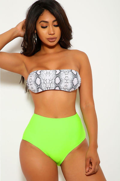 Snake Lime Print Two Piece Swimsuit - AMIClubwear