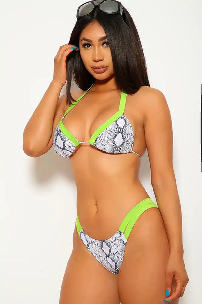 Snake Lime Strappy Two Piece Swimsuit - AMIClubwear