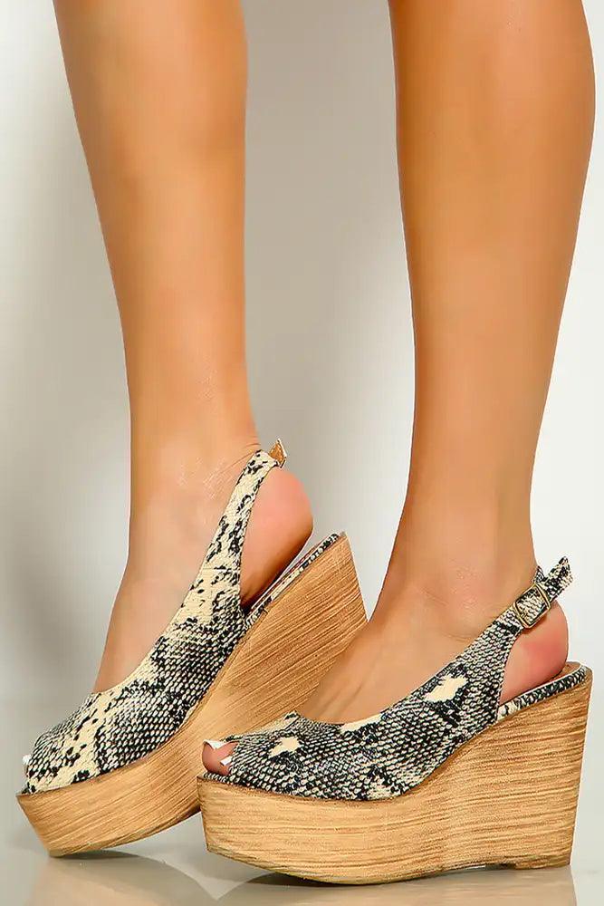 Snake Peep Toe Sling Back Platform Wedges - AMIClubwear
