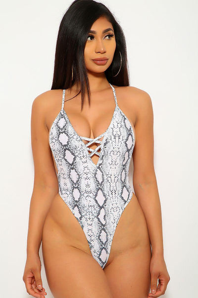 Snake Print Caged One Piece Swimsuit - AMIClubwear