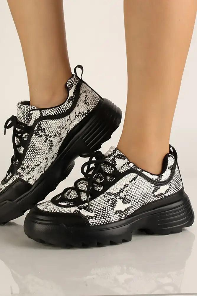 Snake Print Faux Leather Casual Sneakers - AMIClubwear