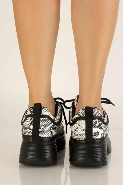 Snake Print Faux Leather Casual Sneakers - AMIClubwear