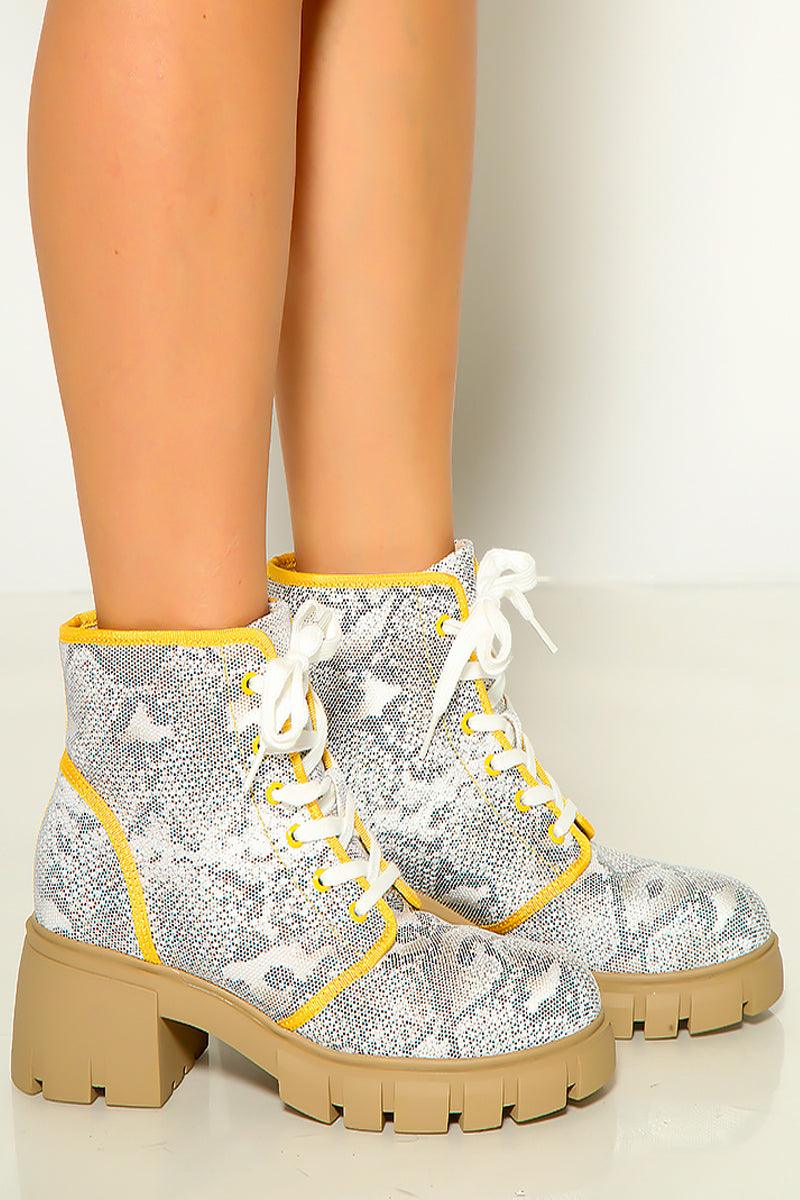 Snake Print Lace Up Ankle Booties - AMIClubwear