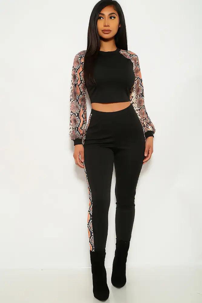 Snake Print Long Sleeve Two Piece Outfit - AMIClubwear
