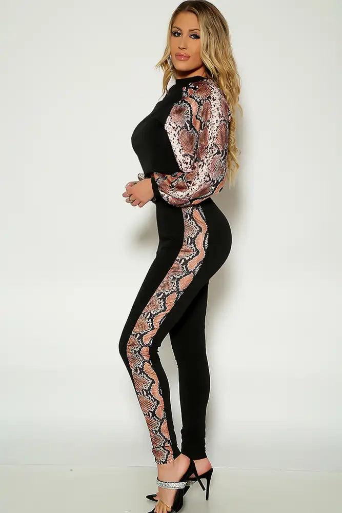 Snake Print Long Sleeve Two Piece Outfit - AMIClubwear