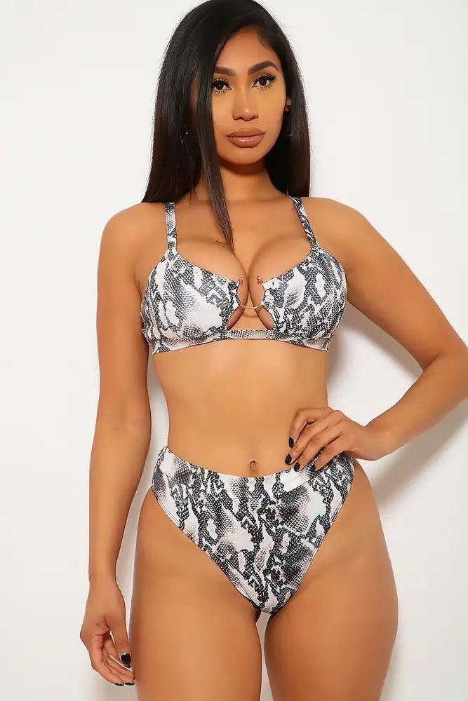 Snake Print Padded Two Piece Swimsuit - AMIClubwear
