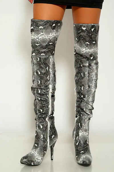 Snake Print Thigh High Boots - AMIClubwear