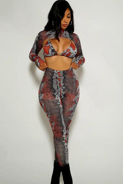 Snake Print Three Piece Outfit - AMIClubwear