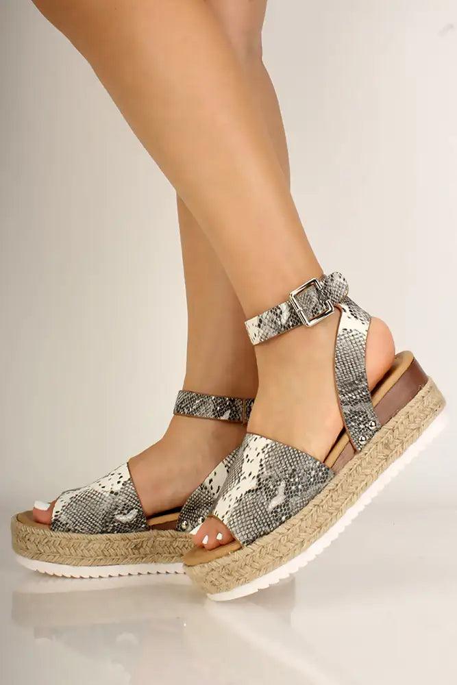 Snake Print Woven Platform Sandals - AMIClubwear