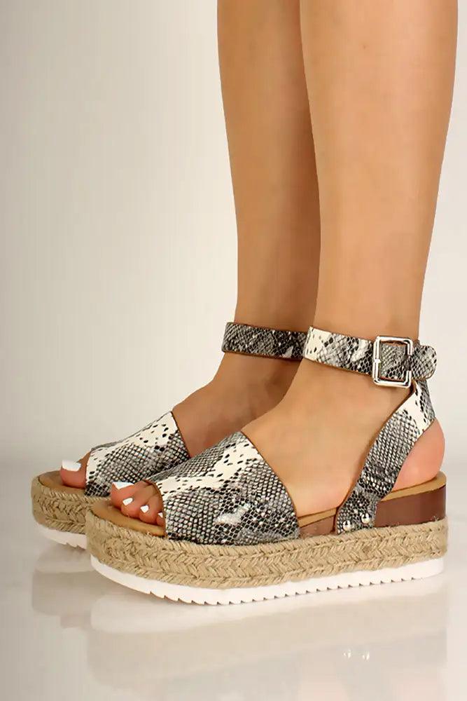 Snake Print Woven Platform Sandals - AMIClubwear