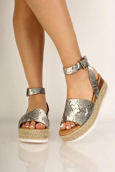 Snake Print Woven Platform Sandals - AMIClubwear