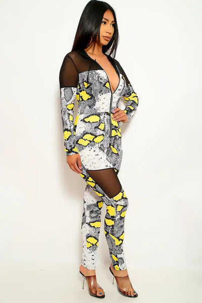 Snake Yellow Long Sleeves Jumpsuit - AMIClubwear