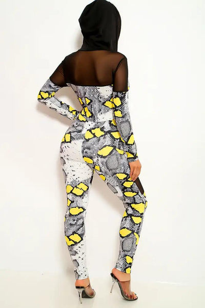 Snake Yellow Long Sleeves Jumpsuit - AMIClubwear