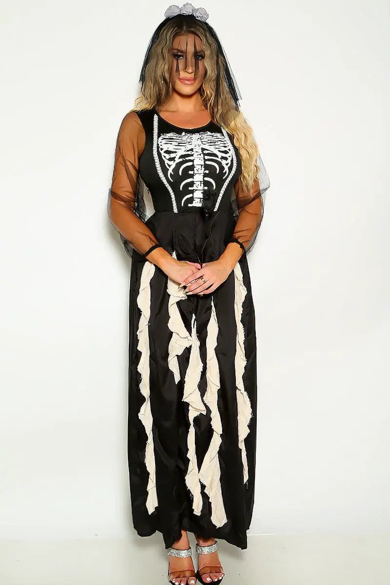 Spooky Skeleton Zombie Bride Dress 2 Pc Costume