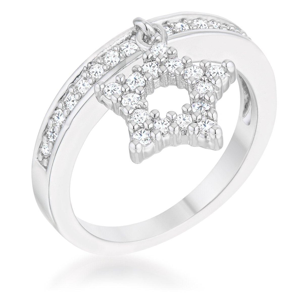 Star 0.25ct CZ Rhodium Simple Holiday Charm Band Ring, <b>Size 5</b> - AMIClubwear