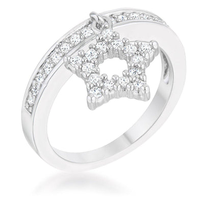 Star 0.25ct CZ Rhodium Simple Holiday Charm Band Ring, <b>Size 5</b> - AMIClubwear