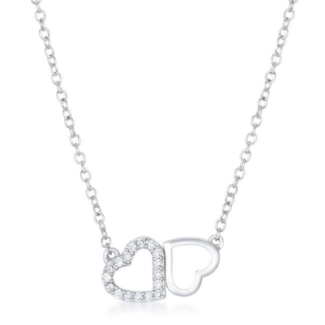 Sweet and Romantic Rhodium Melded CZ Hearts Necklace - AMIClubwear