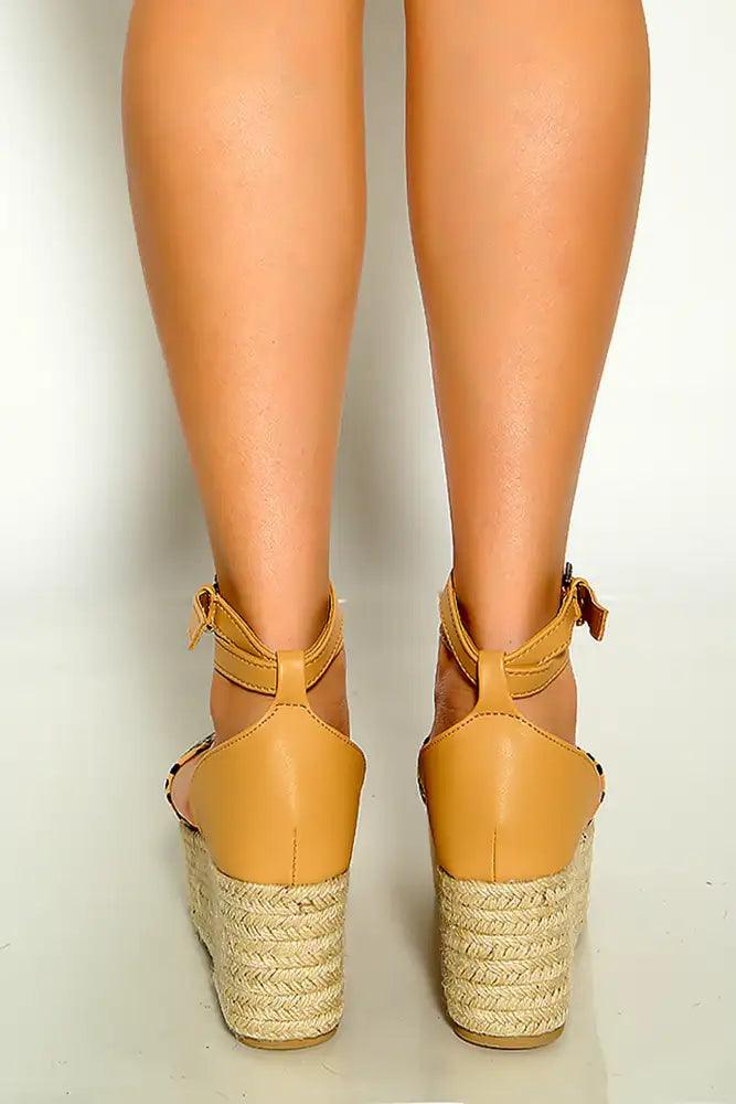 Tan Animal Print Wrap Around Ankle STrap Espadrille Wedges - AMIClubwear