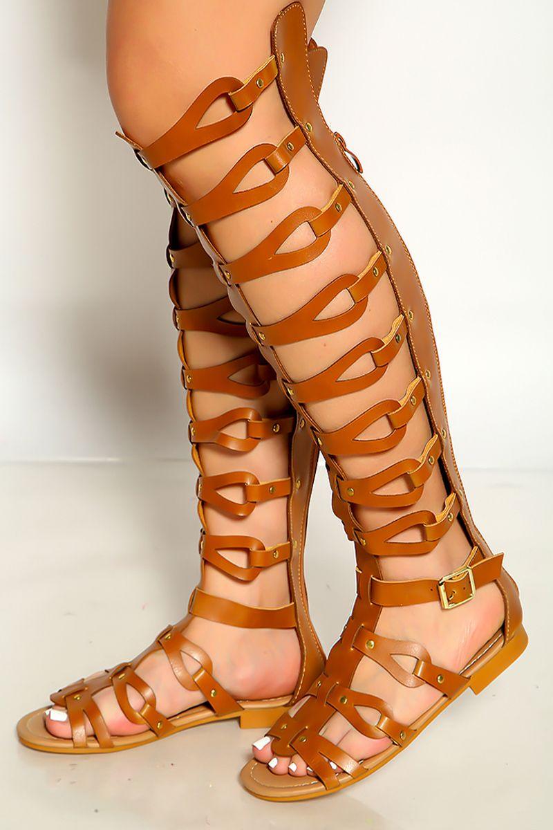 Tan Strappy Gladiator Open Toe Sandals - AMIClubwear