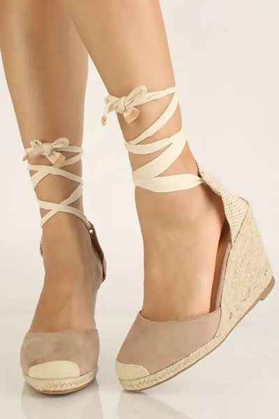 Taupe Faux Suede Espadrille Wedges - AMIClubwear
