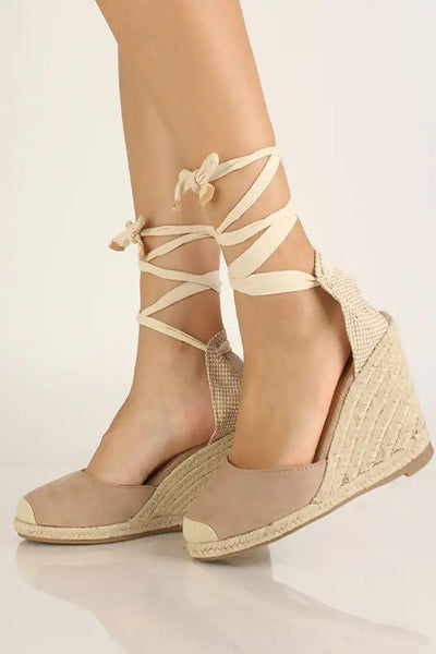 Taupe Faux Suede Espadrille Wedges - AMIClubwear