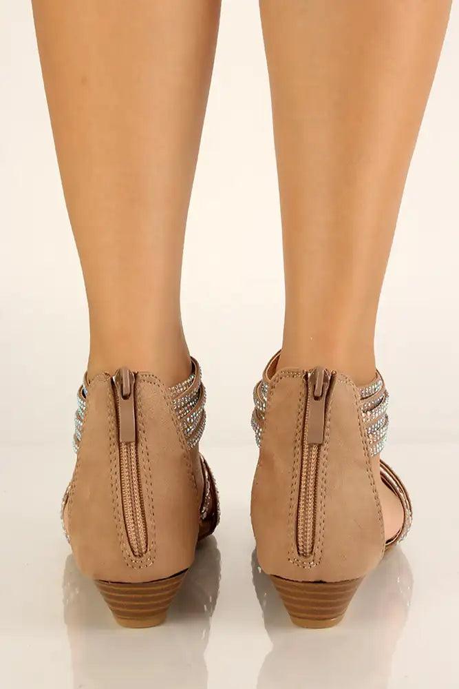 Taupe Rhinestone Accent Strappy Sandals - AMIClubwear