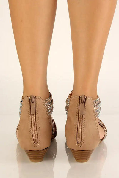 Taupe Rhinestone Accent Strappy Sandals - AMIClubwear