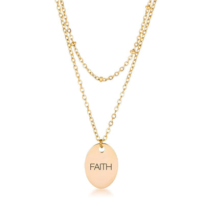 This classy necklace features a simple oval pendant inscribed with FAITH hanging from a cable chain. An inner saturn chain adds sophistication to - AMIClubwear